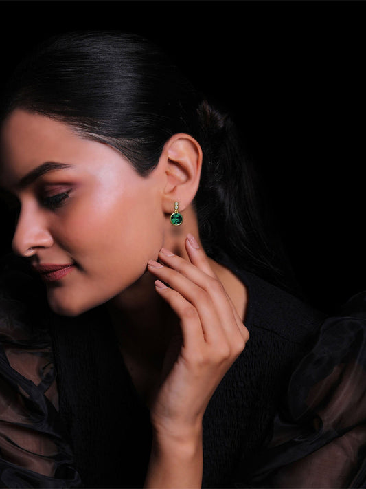Golden Emerald Green Sphere Earrings