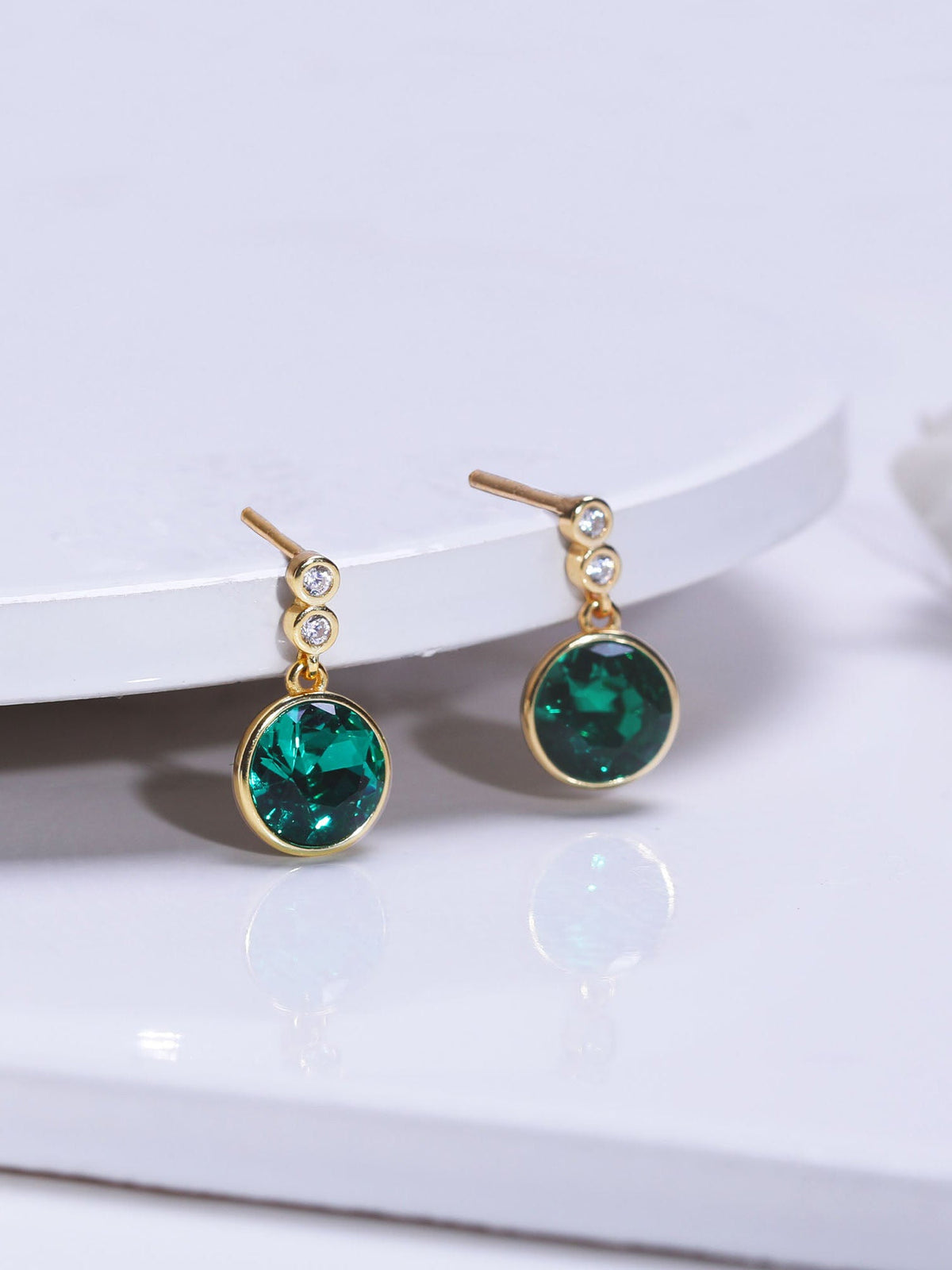 Golden Emerald Green Sphere Earrings
