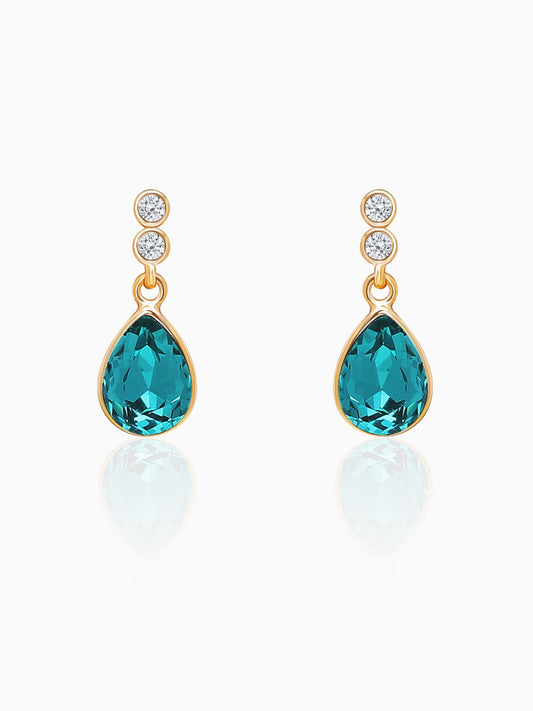 Golden Turquoise Blue Tear Drop Earrings