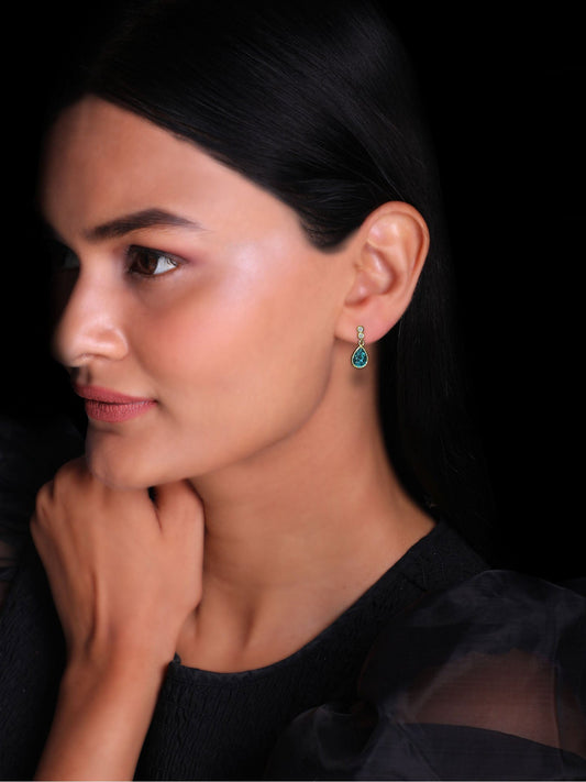 Golden Turquoise Blue Tear Drop Earrings