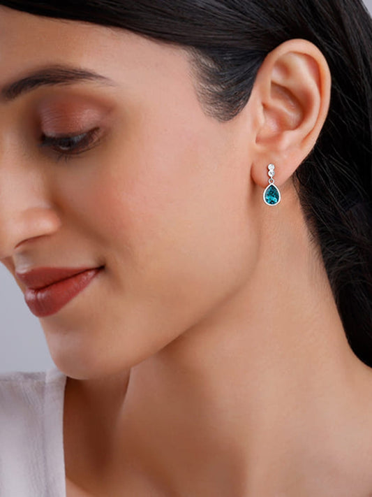 Silver Turquoise Blue Tear Drop Earrings