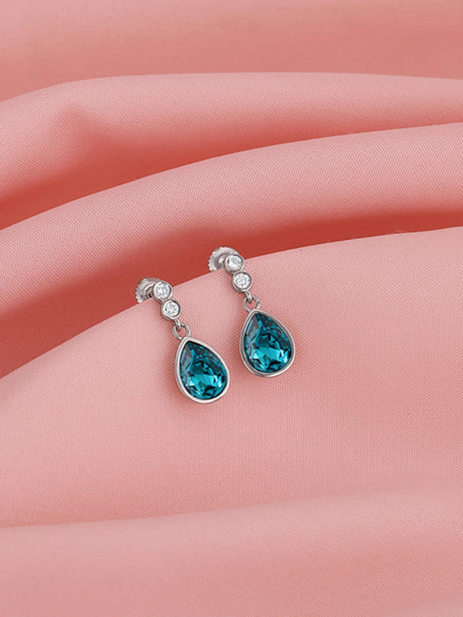 Silver Turquoise Blue Tear Drop Earrings