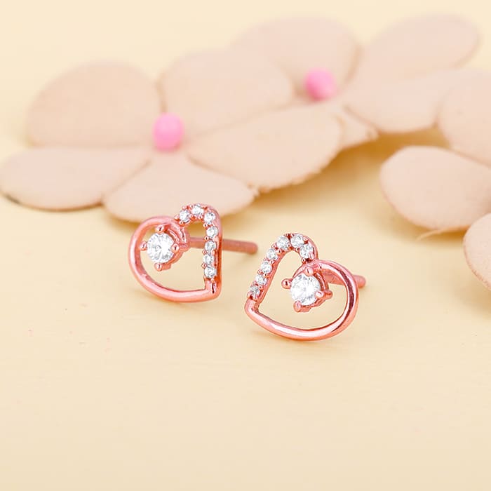 Engravable Heart Charm | Rose Gold Metal | Cute Statement Earrings for Women & Girls | Pierced, Stud, Dangle, Cool | Puravida