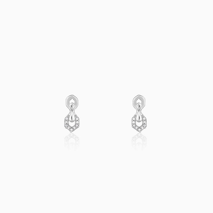 Silver Glittering Hexagon Earrings