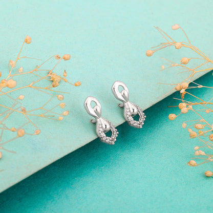 Silver Glittering Hexagon Earrings