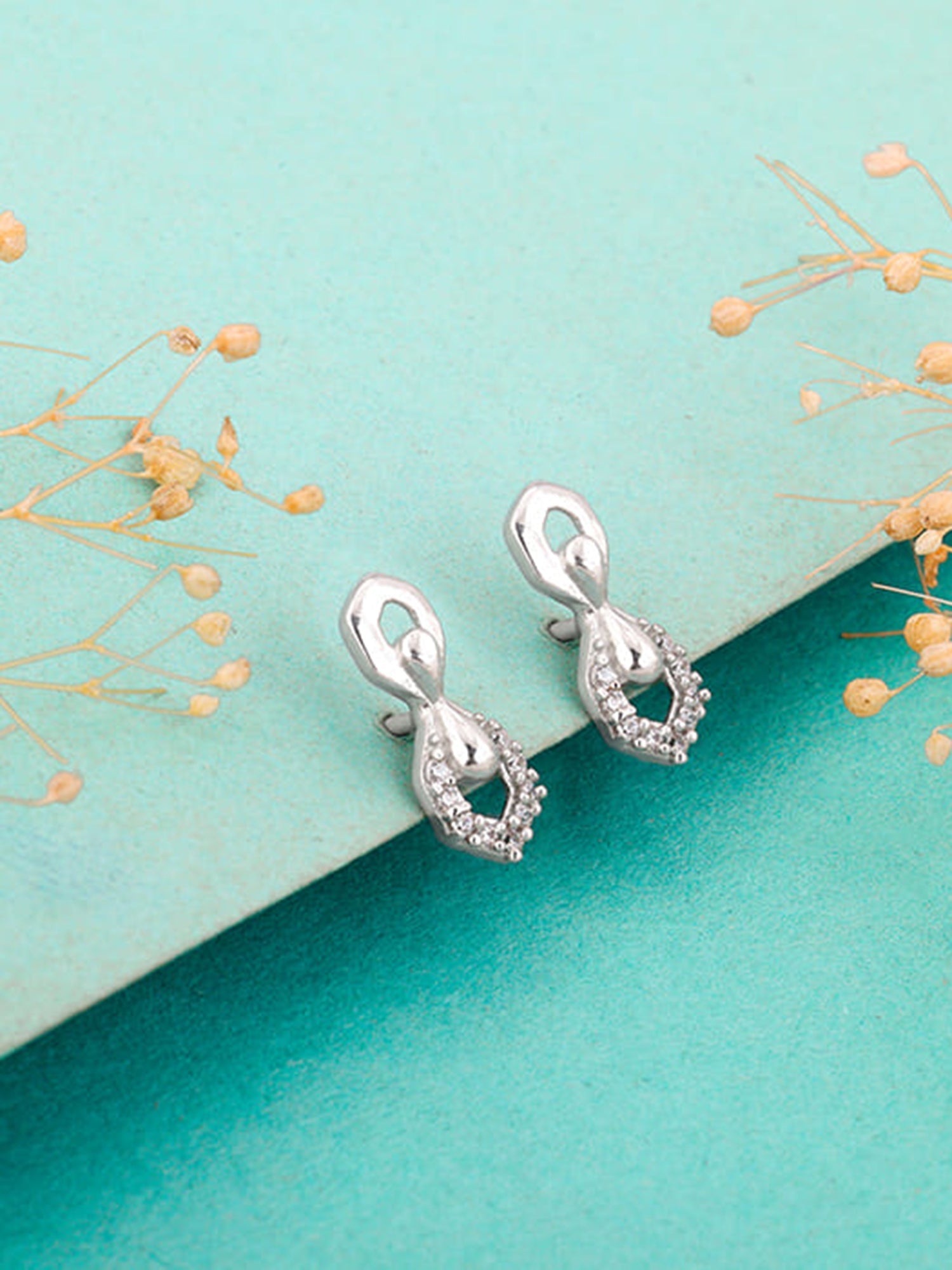 Silver Glittering Hexagon Earrings