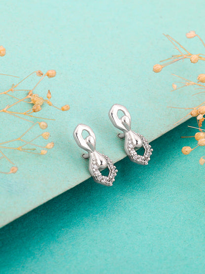 Silver Glittering Hexagon Earrings