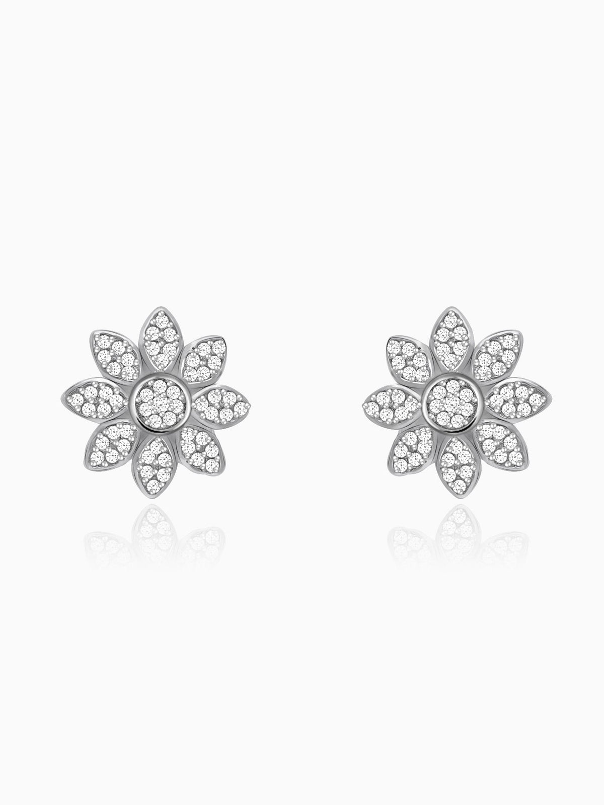 Silver Zircon Blooming Flower Earrings