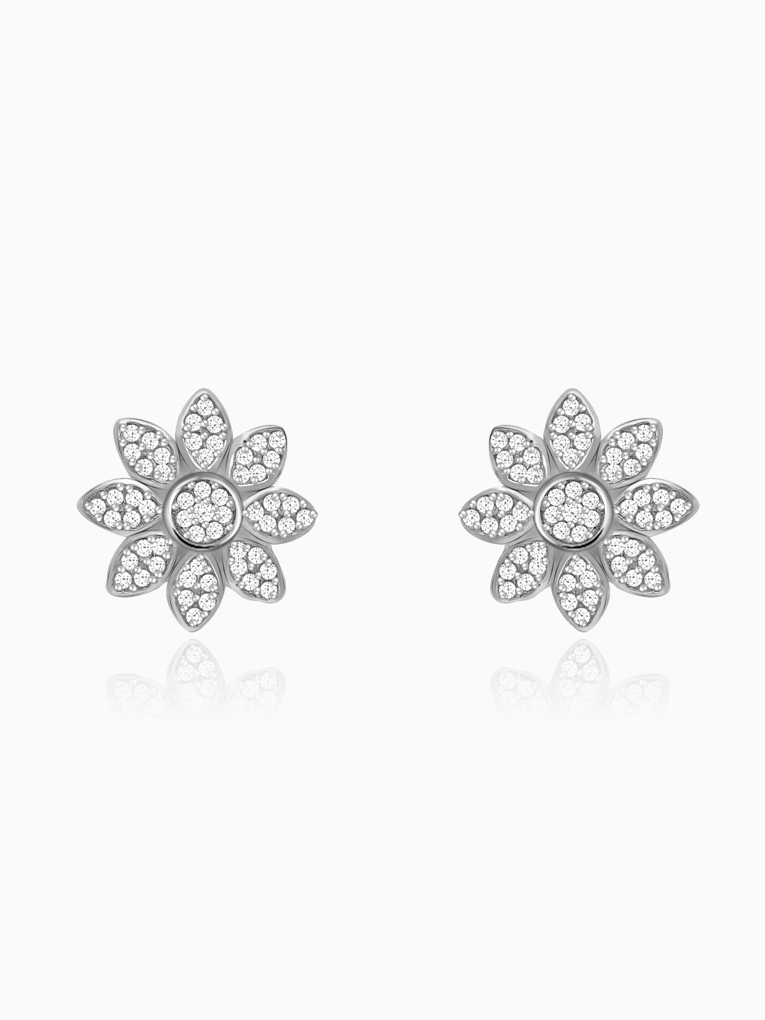 Silver Zircon Blooming Flower Earrings