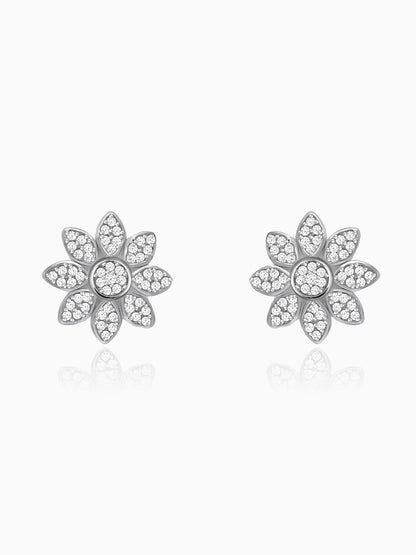 Silver Zircon Blooming Flower Earrings