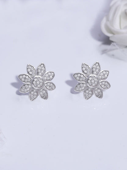 Silver Zircon Blooming Flower Earrings