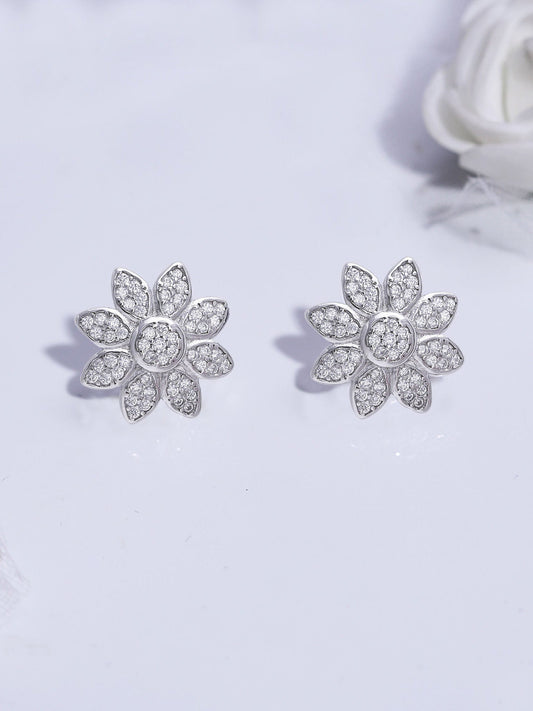 Silver Zircon Blooming Flower Earrings