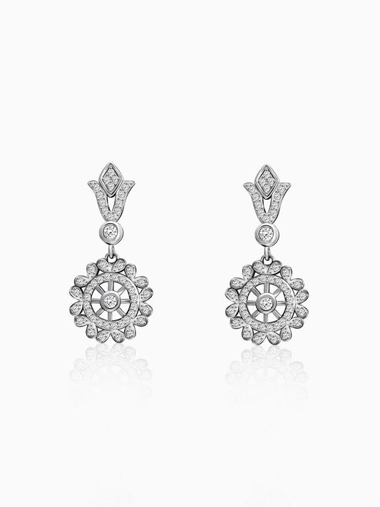 Silver Zircon Flower Drop Earrings