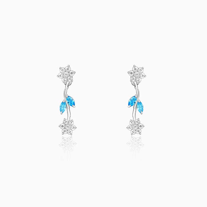 Silver Aqua Blue Floral Earrings - Image 1