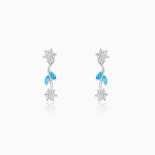 Silver Aqua Blue Floral Earrings