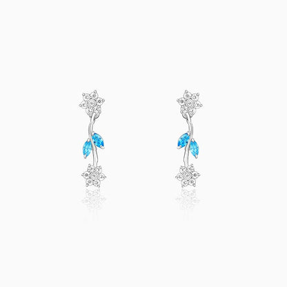 Silver Aqua Blue Floral Earrings