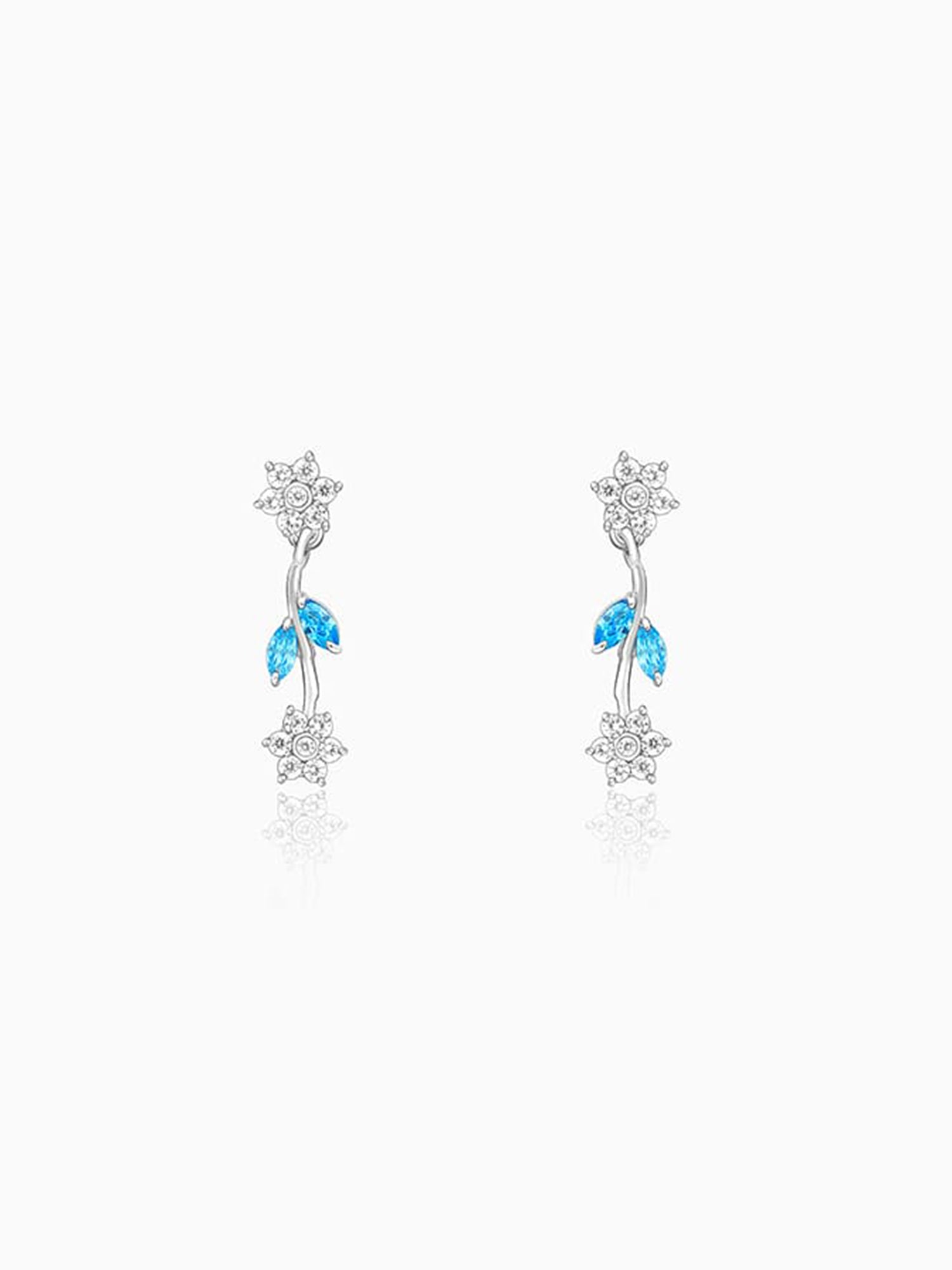 Silver Aqua Blue Floral Earrings