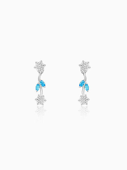 Silver Aqua Blue Floral Earrings
