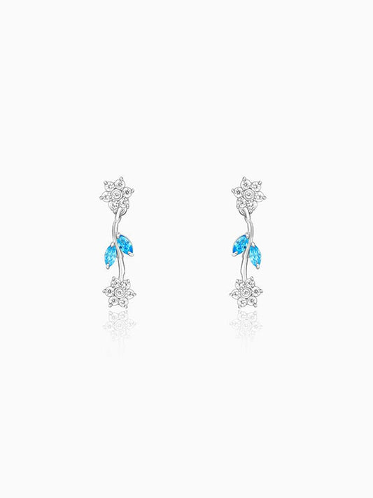 Silver Aqua Blue Floral Earrings