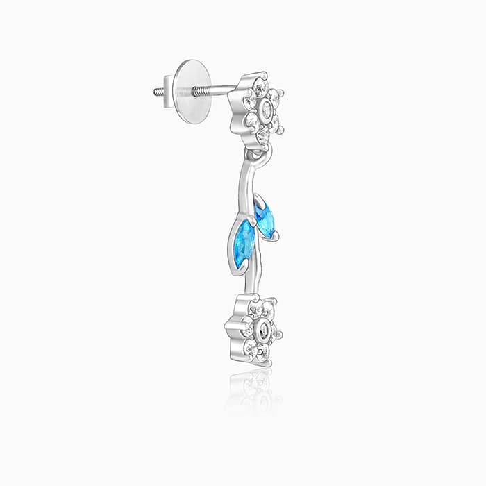 Silver Aqua Blue Floral Earrings - view 4