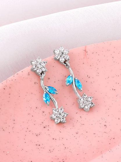 Silver Aqua Blue Floral Earrings