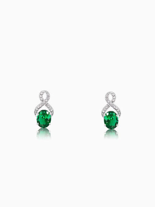Silver Green Stone Oval Earring