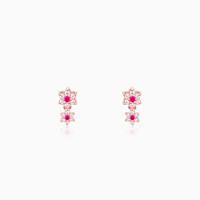 Rose Gold Royal Pink Floral Earrings