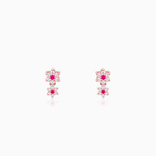 Rose Gold Royal Pink Floral Earrings