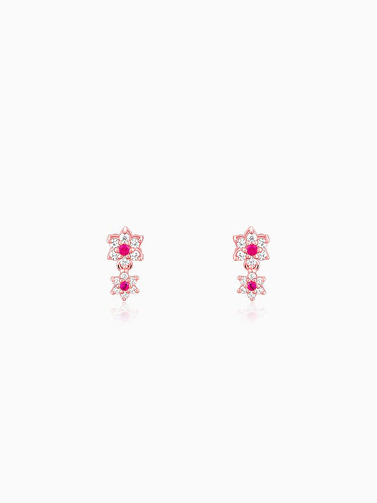 Rose Gold Royal Pink Floral Earrings