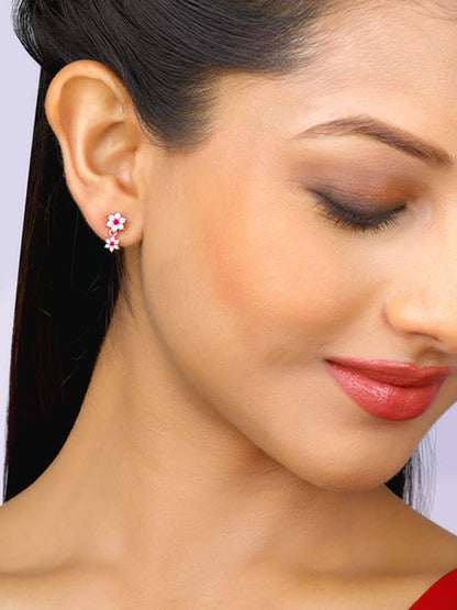 Rose Gold Royal Pink Floral Earrings