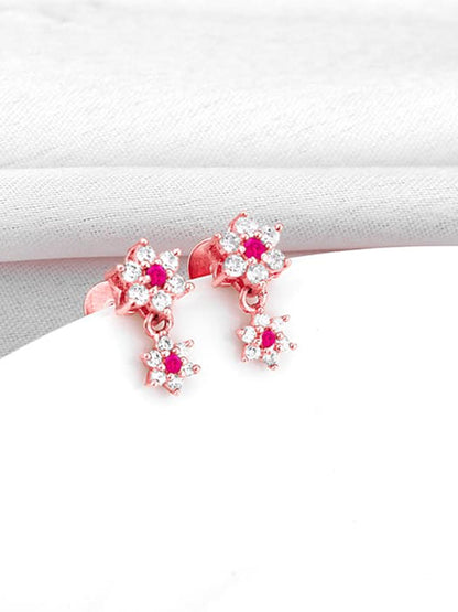 Rose Gold Royal Pink Floral Earrings