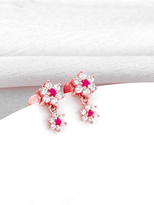Rose Gold Royal Pink Floral Earrings