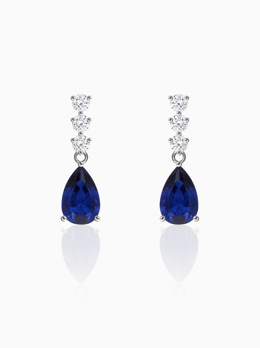 Silver Sapphire Blue Drop Earrings