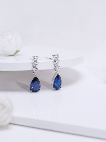Silver Sapphire Blue Drop Earrings