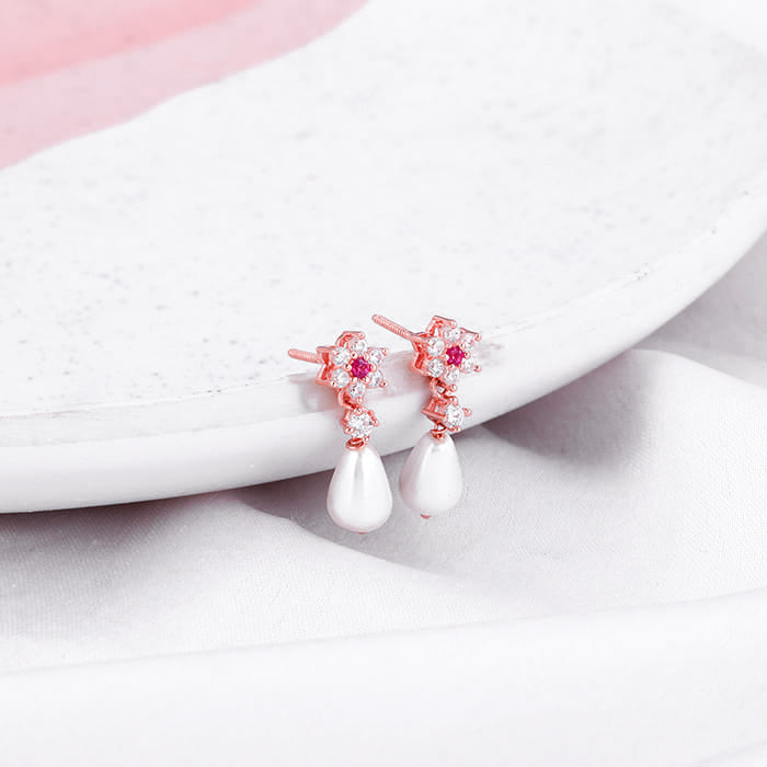 Rose Gold Pearl-Kissed Drop Earrings
