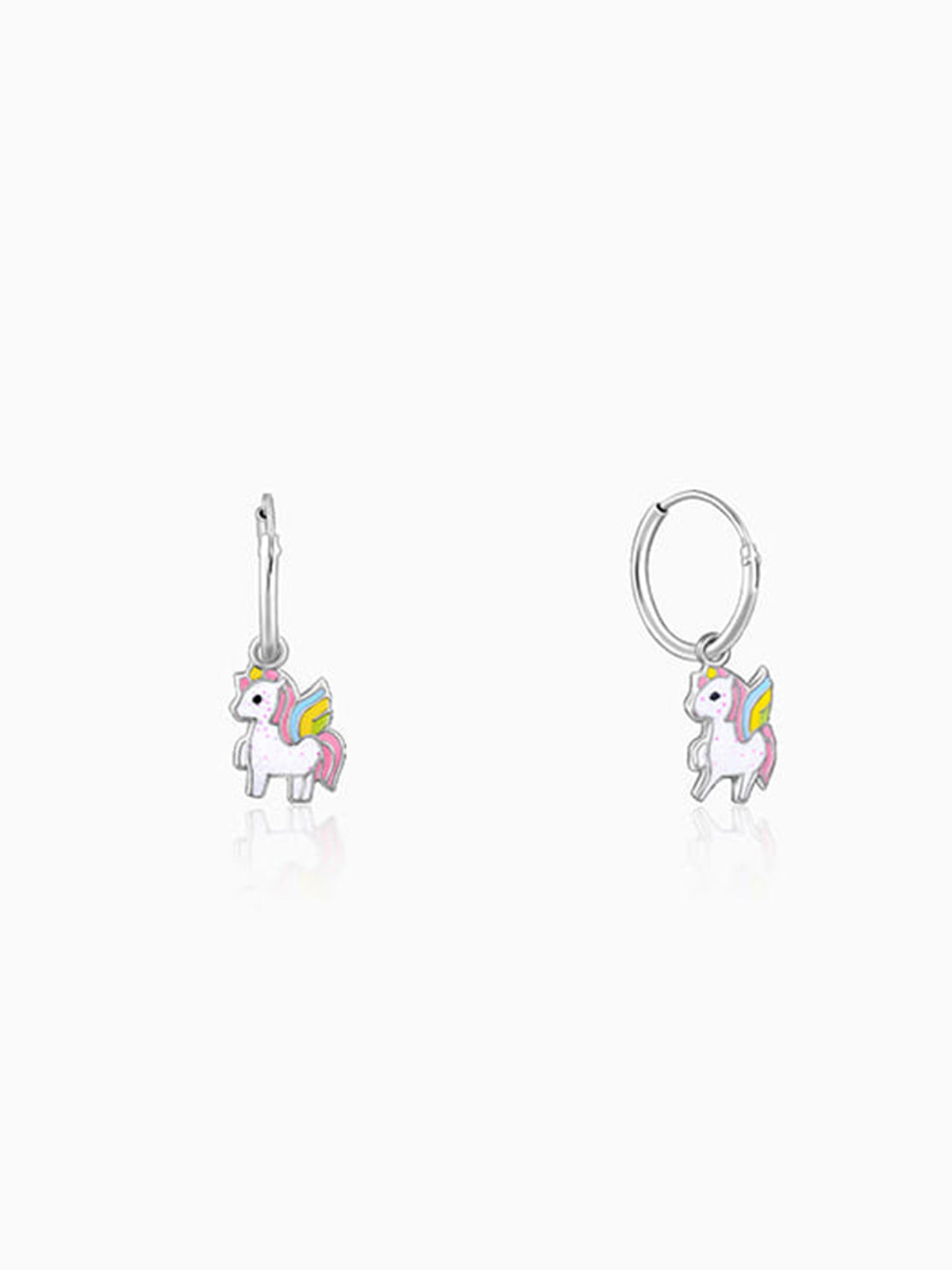 Silver Colourful Unicorn Kids Hoop Earrings (4-12 yrs)