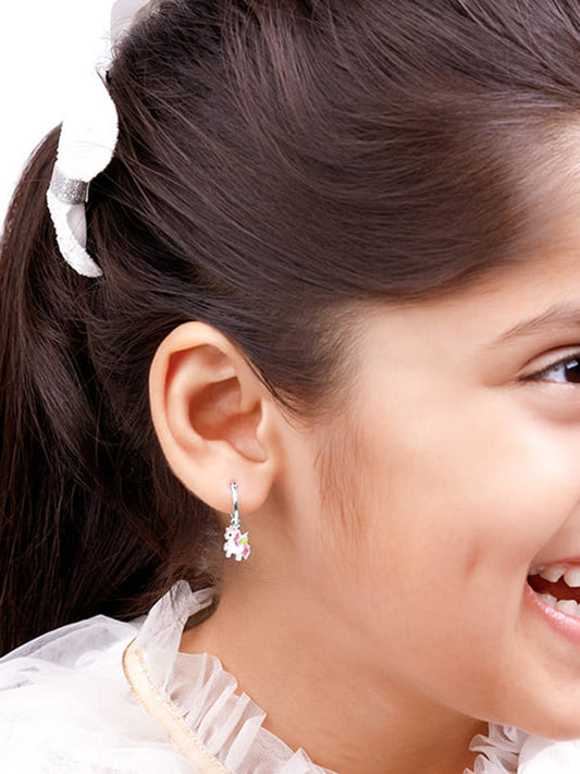 Silver Colourful Unicorn Kids Hoop Earrings (4-12 yrs)