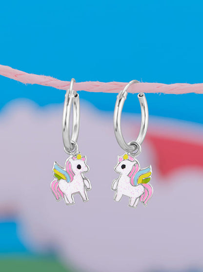Silver Colourful Unicorn Kids Hoop Earrings (4-12 yrs)