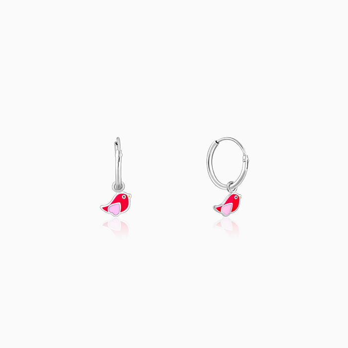Silver Rosy Bird Kids Hoop Earrings