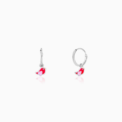 Silver Rosy Bird Kids Hoop Earrings