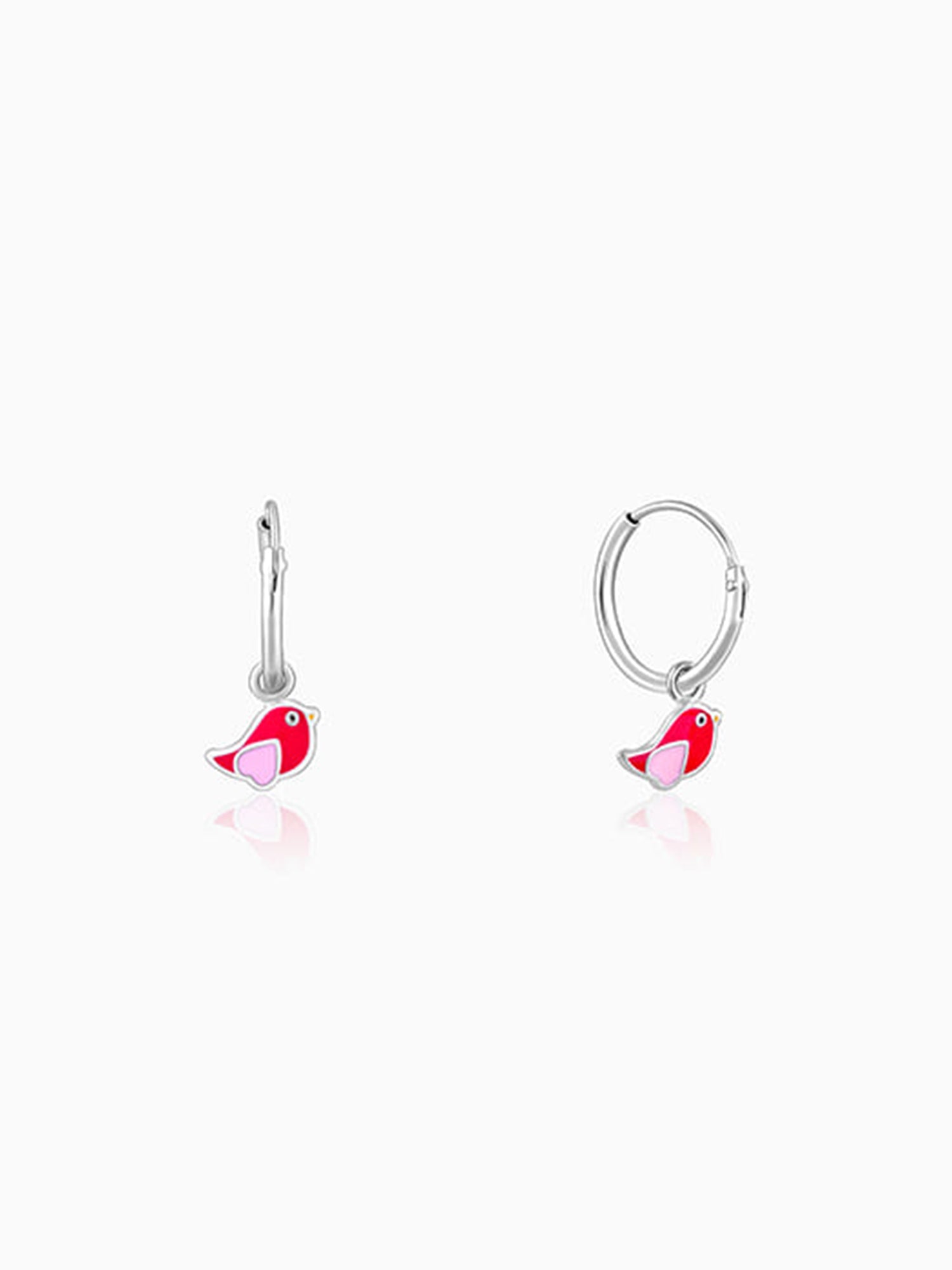Silver Rosy Bird Kids Hoop Earrings (4-12 yrs)