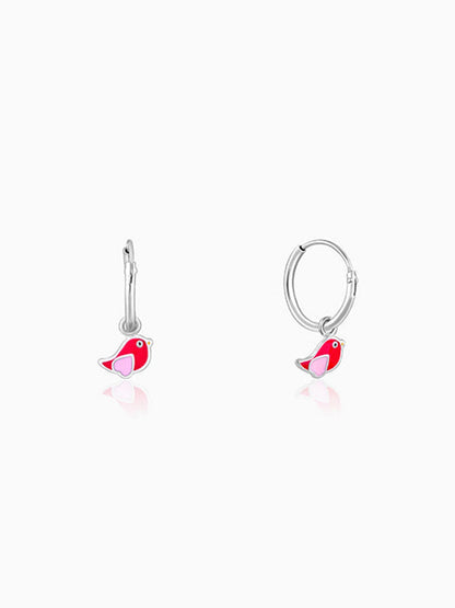 Silver Rosy Bird Kids Hoop Earrings (4-12 yrs)