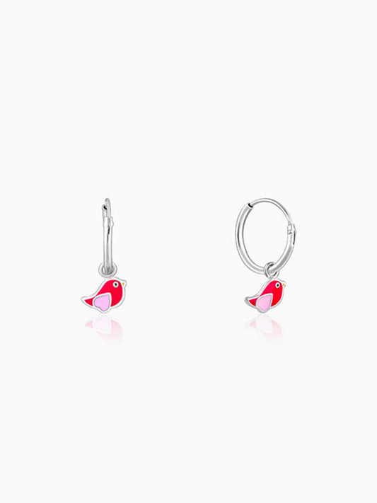 Silver Rosy Bird Kids Hoop Earrings (4-12 yrs)