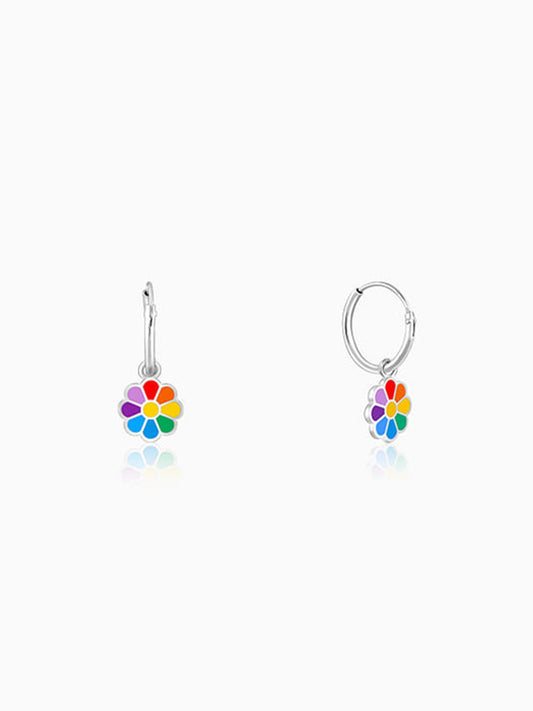 Silver Rainbow Flower Kids Hoop Earrings (4-12 yrs)