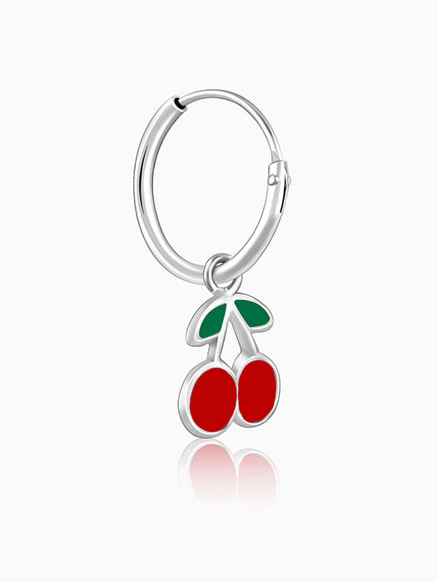 Silver Red Cherry Kids Hoop Earrings (4-12 yrs)