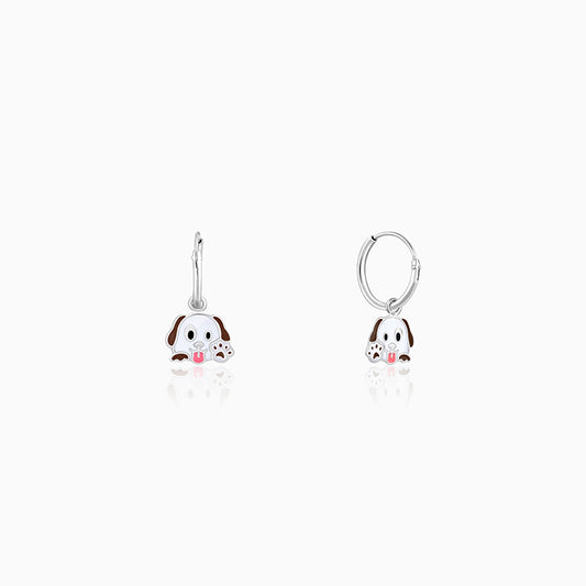 Silver Hello Puppy Kids Hoop Earrings