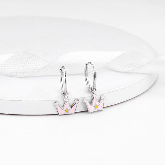 Silver Beauty Crown Kids Hoop Earrings (4-12 yrs)