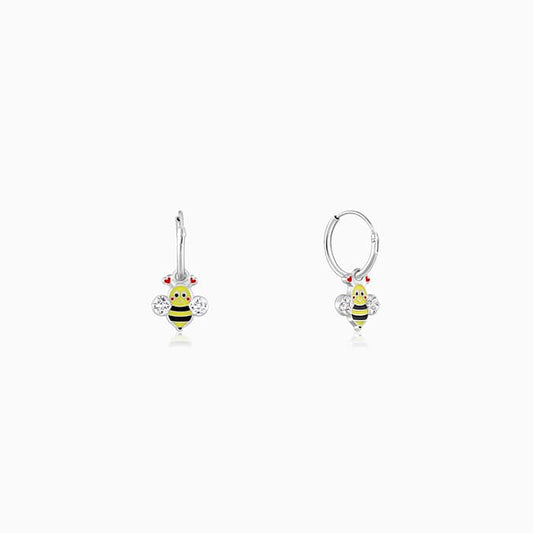 Silver Cheery Bee Kids Hoop Earrings