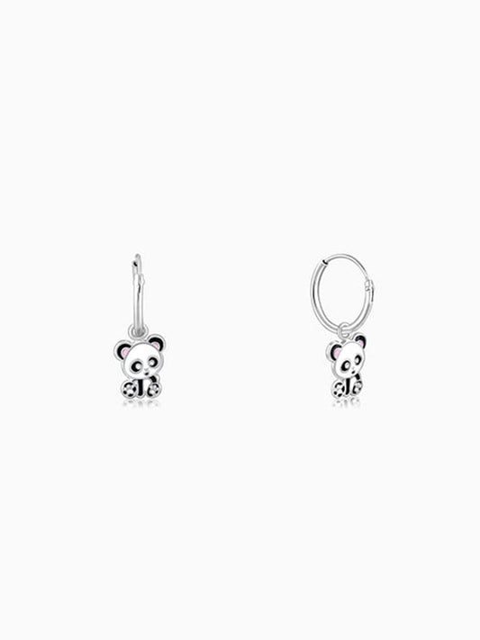 Silver Po Panda Kids Hoop Earrings (4-12 yrs)