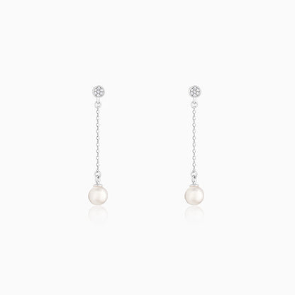 Silver Zircon Pearl Drop Earrings